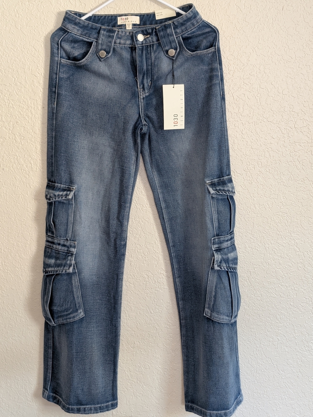Denim Wide Leg Mid Rise Cargo Jeans for Women